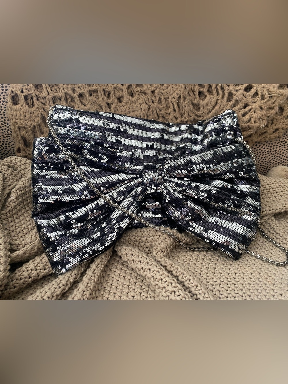 Vintage Betsey Johnson black silver sequin bow handbag